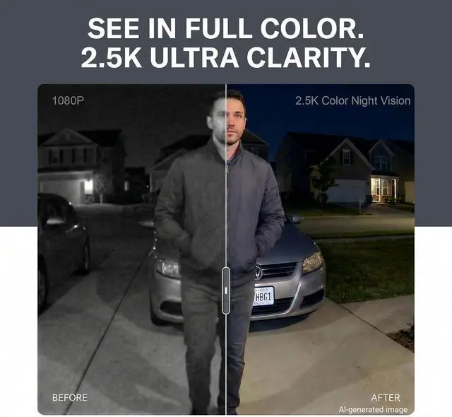 Alt view image 2 of 7 - Heyall 2.5K Solar Security Camera: Wireless Outdoor 4MP Color Night Vision with Solar Panel Keeps 100% Charged & Dual-Band WiFi 6 No Monthly Fee for Garage/Driveway Capture Faces & Plates