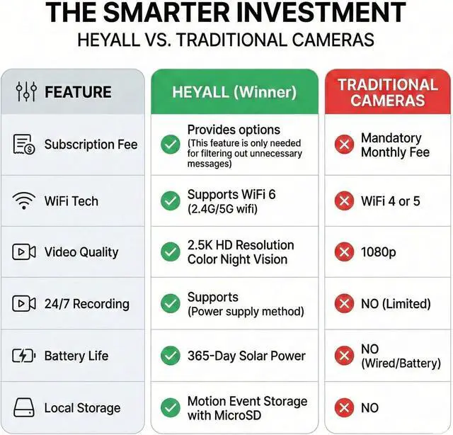 Alt view image 5 of 7 - Heyall 2.5K Solar Security Camera: Wireless Outdoor 4MP Color Night Vision with Solar Panel Keeps 100% Charged & Dual-Band WiFi 6 No Monthly Fee for Garage/Driveway Capture Faces & Plates