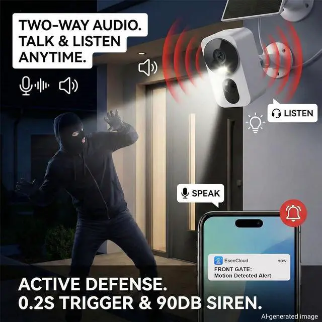 Alt view image 7 of 7 - Heyall 2.5K Solar Security Camera: Wireless Outdoor 4MP Color Night Vision with Solar Panel Keeps 100% Charged & Dual-Band WiFi 6 No Monthly Fee for Garage/Driveway Capture Faces & Plates