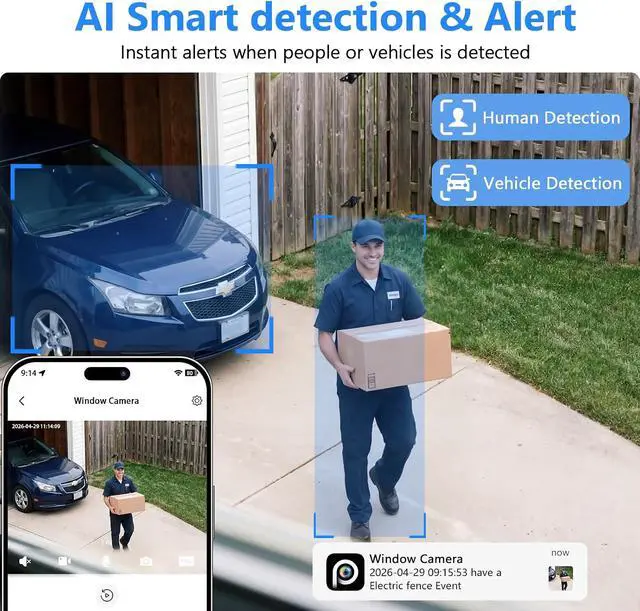 Alt view image 7 of 7 - Hieasy 5MP 3K Window Security Cameras, 2Packs No Drill Magnetic Window Cameras for Home Security, 5GHz&2.4GHz WiFi6 Indoor Adjustable Angled Cam Stick on Glass, AI Color Night Vision, 24/7 Recording