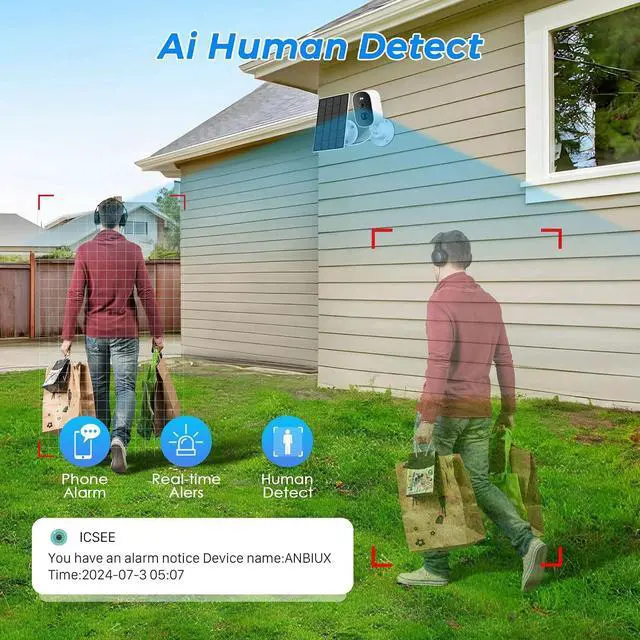 Alt view image 4 of 7 - ICSEE Outdoor Solar Wireless Camera Security, 3Mpx HD Resolution/5200mAh Battery/3W Solar Panel/Two Way Audio/MicroSD Cloud Recording/Low Consumption Mini WiFi Surveillance CCTV