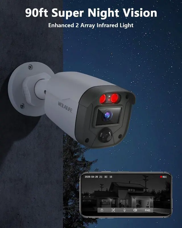 Alt view image 6 of 7 - 90-Day Storage Outdoor Wired Security Camera System, Home Video Surveillance Systems, CCTV Cameras for Home, Surveillance DVR Kits