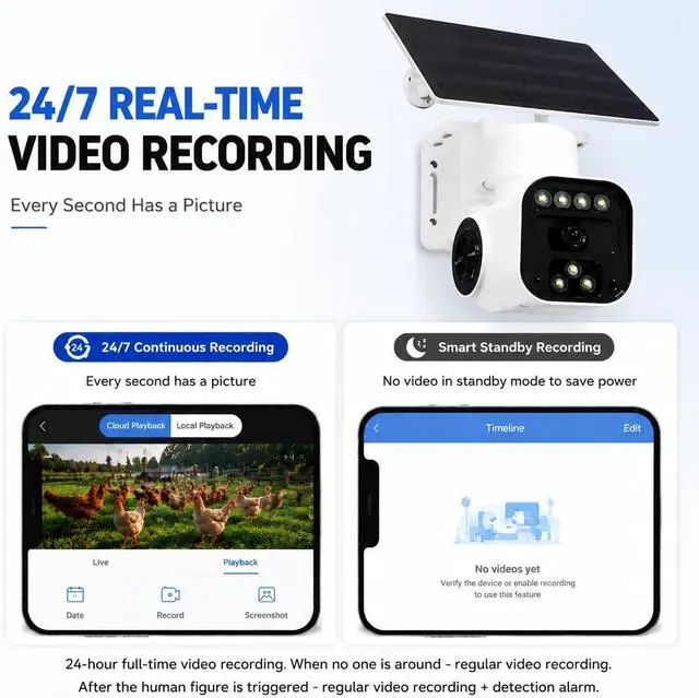 Alt view image 6 of 7 - 7W Solar 4G Security Cameras Wireless Outdoor, AOV 24/7 Recording Cameras for Home Security, 360° View, 2K Color Night Vision, 2-Way Talk, NO WiFi, Auto Tracking