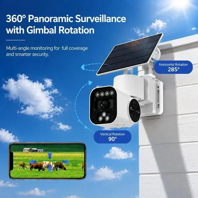 Alt view image 3 of 7 - 7W Solar 4G Security Cameras Wireless Outdoor, AOV 24/7 Recording Cameras for Home Security, 360° View, 2K Color Night Vision, 2-Way Talk, NO WiFi, Auto Tracking