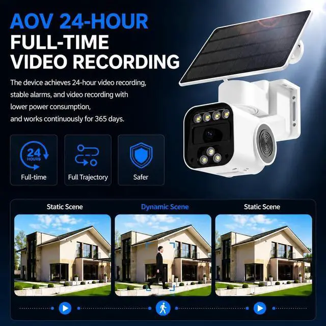 Alt view image 2 of 7 - 7W Solar 4G Security Cameras Wireless Outdoor, AOV 24/7 Recording Cameras for Home Security, 360° View, 2K Color Night Vision, 2-Way Talk, NO WiFi, Auto Tracking
