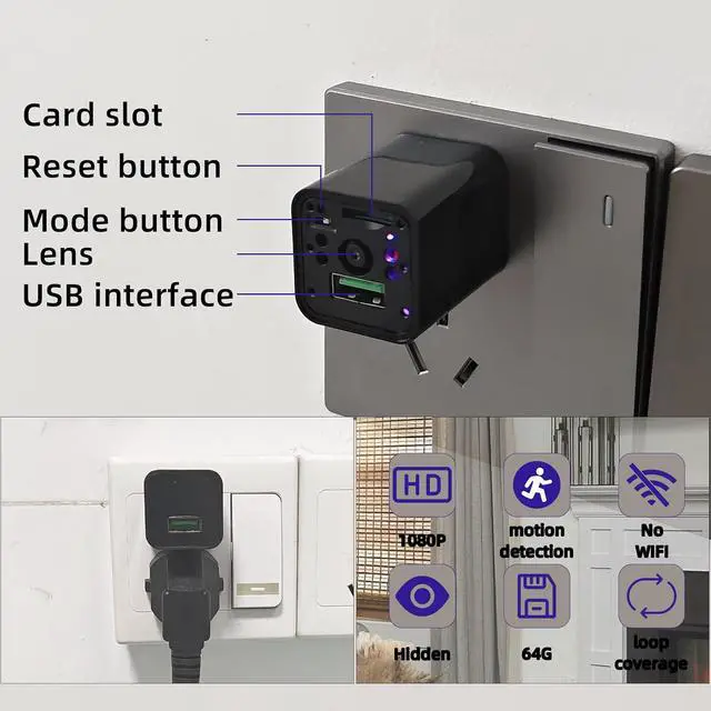 Alt view image 2 of 5 - HD 1080P USB Charger Hidden Camera, 64GB Spy Nanny Cam (No WiFi)
