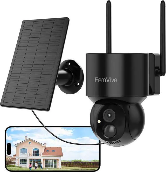 Main image of 2K Solar Security Cameras Wireless Outdoor, 2.4G WiFi Outdoor Camera with Color Night Vision, 360°PTZ Battery Powered Cameras for Home Security, IP66 Waterproof, Motion Sensor Alarm, Black