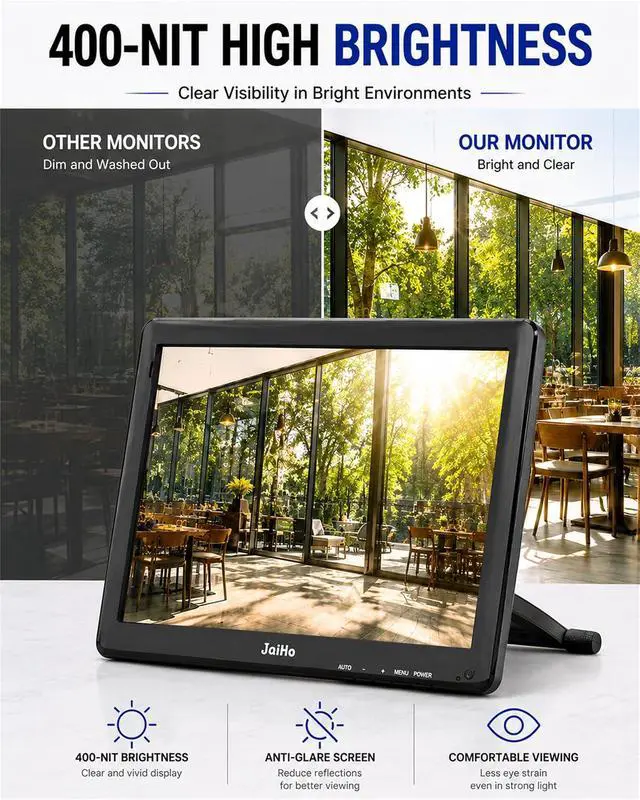 Alt view image 4 of 7 - 15-Inch Touchscreen Monitor, 1024x768 HD 4:3 Aspect Ratio LCD Display, BNC HDMI VGA AV USB Input, 400cd/m² High Brightness Touch Screen for POS Kiosk Industrial Security, Built-in Speakers