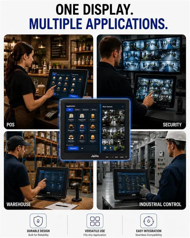 Alt view image 7 of 7 - 15-Inch Touchscreen Monitor, 1024x768 HD 4:3 Aspect Ratio LCD Display, BNC HDMI VGA AV USB Input, 400cd/m² High Brightness Touch Screen for POS Kiosk Industrial Security, Built-in Speakers