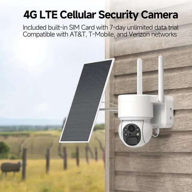 Alt view image 2 of 7 - Oculview 2K Solar Security Camera Wireless Outdoor, 1PCS Outdoor Camera Wireless with 360° View, Cameras for Home Security with Color Night Vision, 4G LTE Cellular, No Wi-Fi Needed, 1 Pack, White