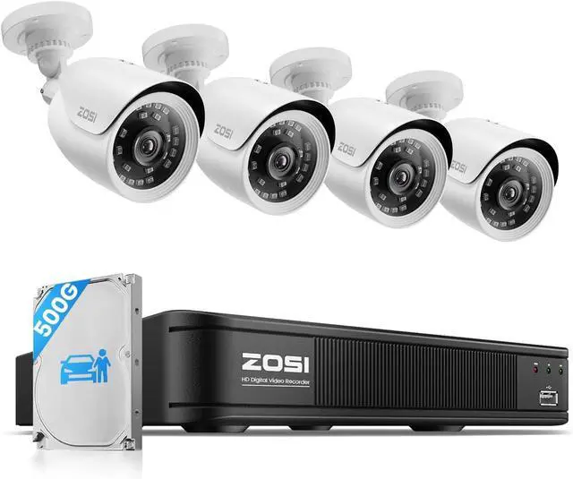 Main image of ZOSI H.265+ 1080p Home Security Camera System Outdoor Indoor, 5MP-Lite 8 Channel CCTV DVR with AI Human Vehicle Detection, 4 x 2MP Weatherproof Surveillance Bullet Camera, Day Night Vision, 500GB HDD