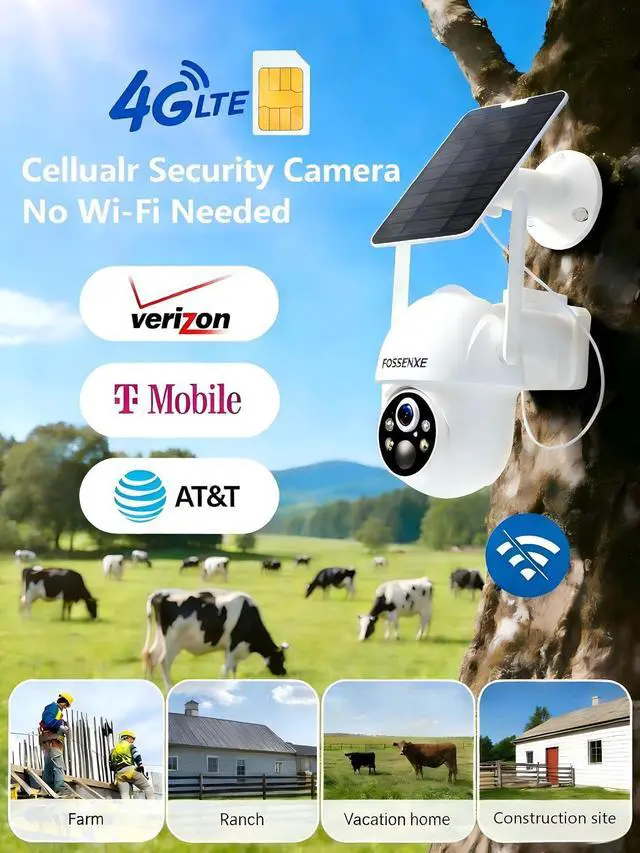 Alt view image 3 of 7 - 4G LTE Cellular Security Camera, No WiFi Solar Powered Camera, with SIM Card and 64GB SD Card, 2K Color Night Vision, 360° Live View, PIR Motion Sensor, 2-Way Talk