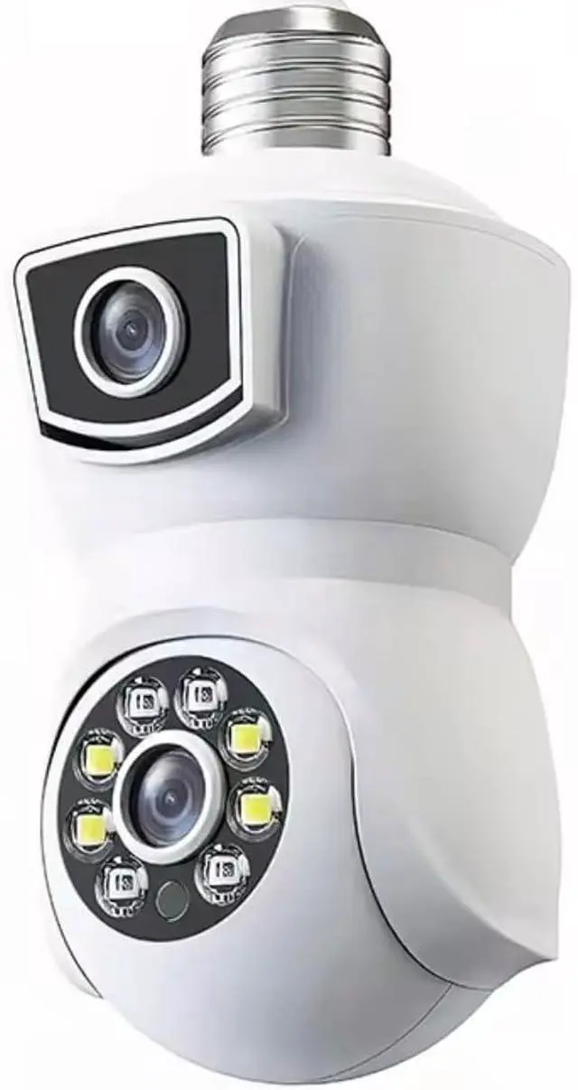 Main image of 2K Dual Lens WiFi Security Camera Bulb, E27 Socket Pan Tilt Surveillance Camera with Night Vision, White
