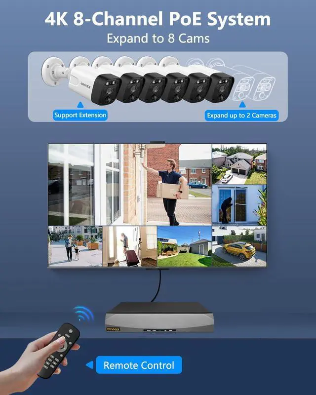 Alt view image 7 of 7 - OOSSXX (2-Way Audio & 130° Wide-Angle) 4K/8.0 MP PoE Outdoor Home Security Camera System Wired Outdoor Video Surveillance IP Cameras System