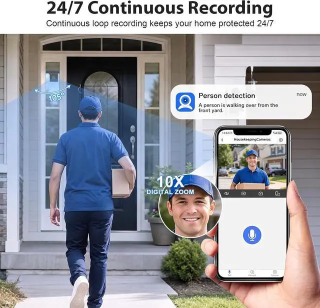Alt view image 5 of 7 - 3MP 2K Window Camera, 2.4/5GHz WiFi Indoor Window Cameras for Home Security, Full-Color Night Vision, AI Human/Vehicle/Pet Detection, Two-Way Audio, 24/7 Recording, Works with Alexa (1 Pack)