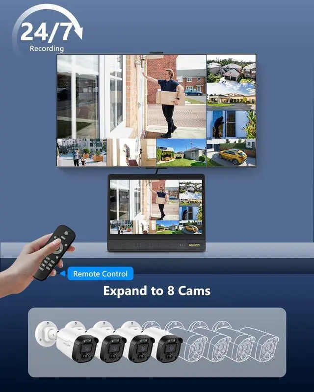 Alt view image 7 of 7 - 2.7K 5MP Wired CCTV Security Camera System with 122° Ultra Wide Angle, 4CH DVR with Monitor, 4pcs IP66 Indoor Outdoor Cameras, 80ft IR Night Vision, Free App, No Subscription Fee, Remote Access