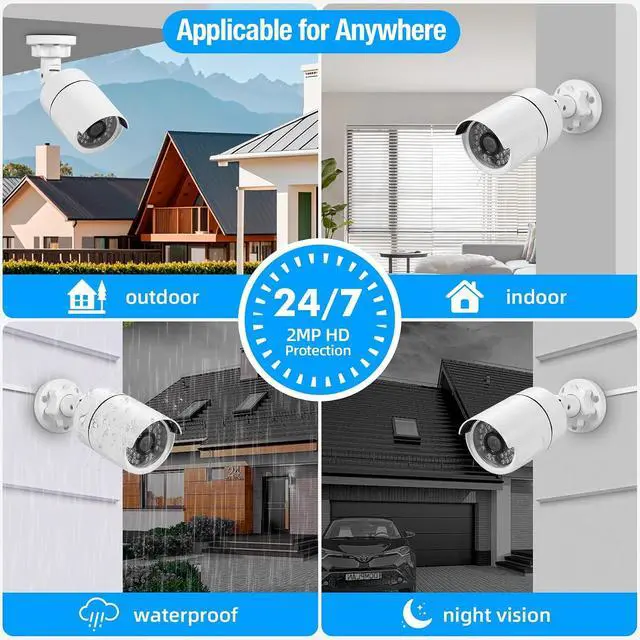 Alt view image 6 of 7 - Fuers 1080P CCTV Camera Outdoor Indoor Hybrid 5 in 1 HD AHD/CVI/TVI/CVBS/XVI Home Security Cameras System,Night Vision,Waterproof ABS Housing Bullet Cam for 960H,720P,1080P, Analog Surveillance DVR