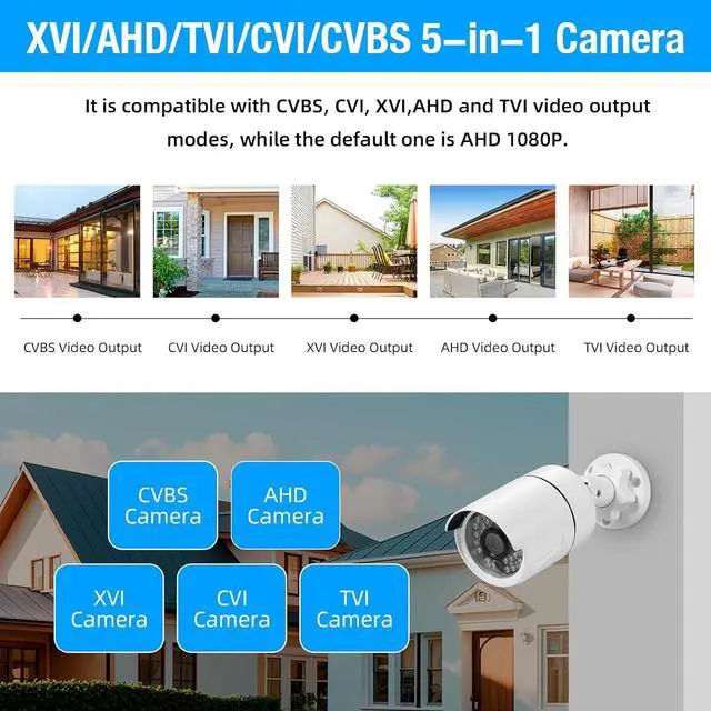Alt view image 5 of 7 - Fuers 1080P CCTV Camera Outdoor Indoor Hybrid 5 in 1 HD AHD/CVI/TVI/CVBS/XVI Home Security Cameras System,Night Vision,Waterproof ABS Housing Bullet Cam for 960H,720P,1080P, Analog Surveillance DVR