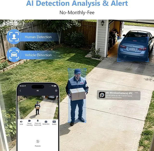 Alt view image 2 of 7 - Hieasy 8MP 4K Magnetic Window Camera with 32GB SD Card,N0 Drill