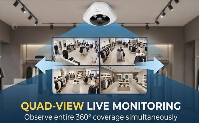 Alt view image 6 of 7 - Dpofirs Wireless Security Camera, 1080P HD Ceiling Mount Home Security Camera with 360 Panorama View, AI Motion Tracking with 24/7 Recording 128GB Storage Support