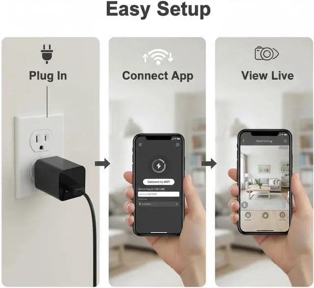 Alt view image 2 of 6 - USB Hidden Camera Wall Charger, 1080P HD Mini Spy Camera WiFi with Motion Detection & Live Feed, USB Plug Hidden Camera for Home Security Nanny Cam, No WiFi Optional 2026 New Model