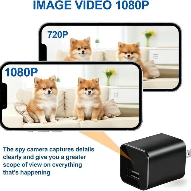 Alt view image 4 of 6 - USB Hidden Camera Wall Charger, 1080P HD Mini Spy Camera WiFi with Motion Detection & Live Feed, USB Plug Hidden Camera for Home Security Nanny Cam, No WiFi Optional 2026 New Model
