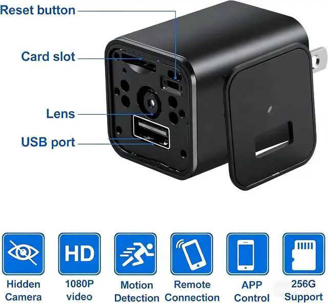 Alt view image 5 of 6 - USB Hidden Camera Wall Charger, 1080P HD Mini Spy Camera WiFi with Motion Detection & Live Feed, USB Plug Hidden Camera for Home Security Nanny Cam, No WiFi Optional 2026 New Model
