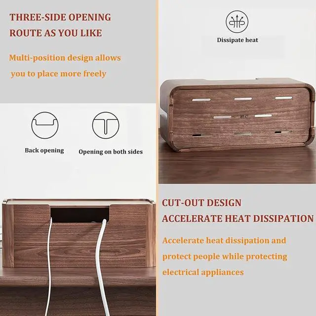 Alt view image 4 of 7 - Wooden Desktop WiFi Router Storage Box, Wireless Router Storage Box, Hidden Line Management Container, Office Desktop Manager, Creative Decoration Storage Box