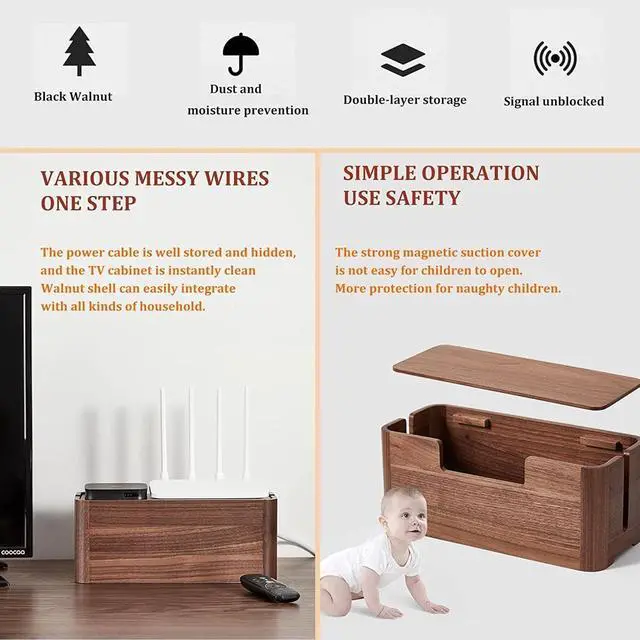 Alt view image 5 of 7 - Wooden Desktop WiFi Router Storage Box, Wireless Router Storage Box, Hidden Line Management Container, Office Desktop Manager, Creative Decoration Storage Box