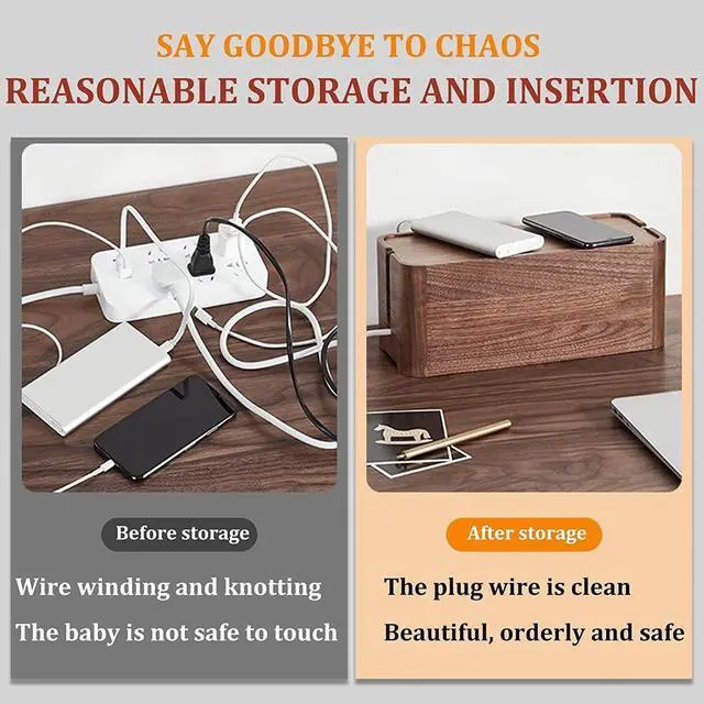 Alt view image 7 of 7 - Wooden Desktop WiFi Router Storage Box, Wireless Router Storage Box, Hidden Line Management Container, Office Desktop Manager, Creative Decoration Storage Box