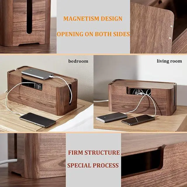Alt view image 6 of 7 - Wooden Desktop WiFi Router Storage Box, Wireless Router Storage Box, Hidden Line Management Container, Office Desktop Manager, Creative Decoration Storage Box