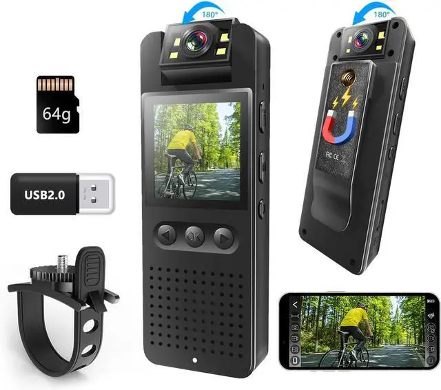 Main image of Body Camera, Mini Action Camcorder, Hands Free Sports Camera with Magnetic Back Clip, Color Night Vision, Photoshoot, 64GB TF Card, POV Body Cam for Traveling, Cycling, Vlogging