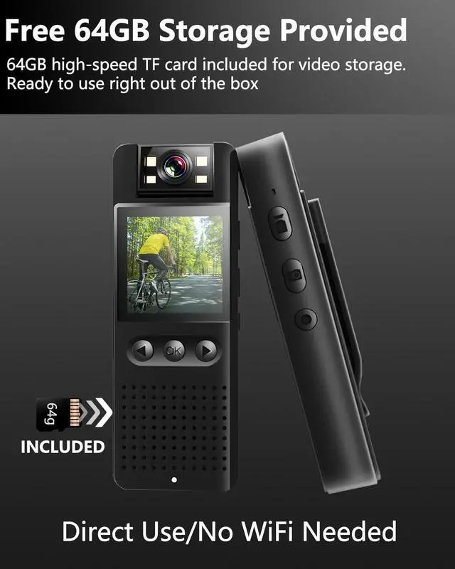 Alt view image 2 of 7 - Body Camera, Mini Action Camcorder, Hands Free Sports Camera with Magnetic Back Clip, Color Night Vision, Photoshoot, 64GB TF Card, POV Body Cam for Traveling, Cycling, Vlogging