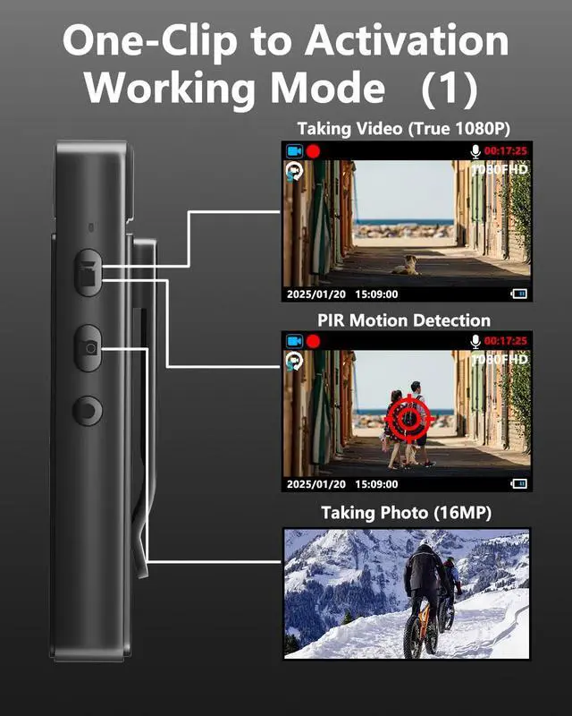 Alt view image 4 of 7 - Body Camera, Mini Action Camcorder, Hands Free Sports Camera with Magnetic Back Clip, Color Night Vision, Photoshoot, 64GB TF Card, POV Body Cam for Traveling, Cycling, Vlogging