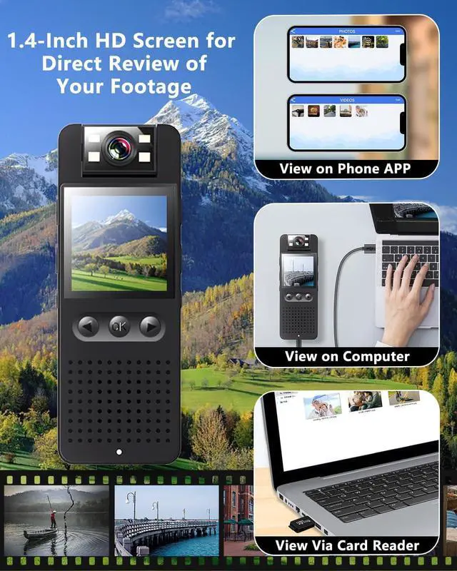 Alt view image 6 of 7 - Body Camera, Mini Action Camcorder, Hands Free Sports Camera with Magnetic Back Clip, Color Night Vision, Photoshoot, 64GB TF Card, POV Body Cam for Traveling, Cycling, Vlogging