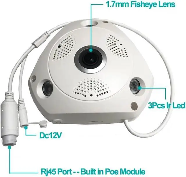 Alt view image 2 of 7 - Imx335 5Mp Indoor Poe IP Camera Fisheye Wide Angle Face Detection Infrared Night Vision VR Cam Video Surveillance