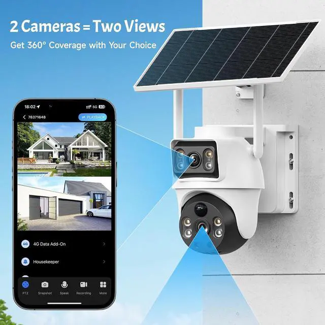 Alt view image 7 of 7 - XIAOVV 6MP High-Definition Solar Camera Wireless 2.4G WiFi Safety Surveillance Camera with Solar Panel PTZ Monitoring System Dual Lens, PIR Motion Detection, Color Night Vision, Two-Way Audio