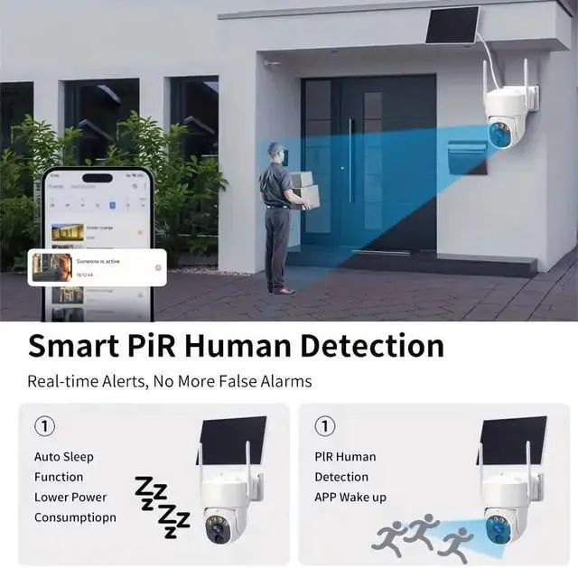 Alt view image 3 of 7 - Solar-Powered with 360° Pan-Tilt, HD Resolution, Night Vision, Human Detection, Remote Monitoring for Home & Farm, Cameras with Lithium Battery