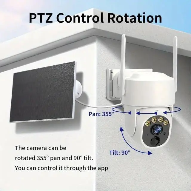 Alt view image 4 of 7 - Solar-Powered with 360° Pan-Tilt, HD Resolution, Night Vision, Human Detection, Remote Monitoring for Home & Farm, Cameras with Lithium Battery