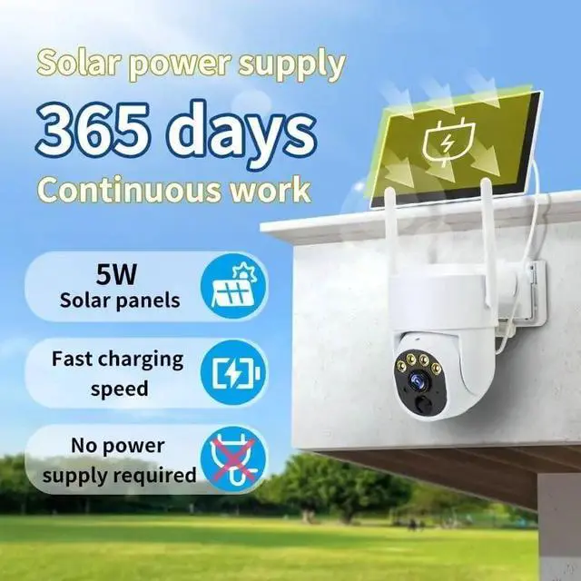 Alt view image 5 of 7 - Solar-Powered with 360° Pan-Tilt, HD Resolution, Night Vision, Human Detection, Remote Monitoring for Home & Farm, Cameras with Lithium Battery
