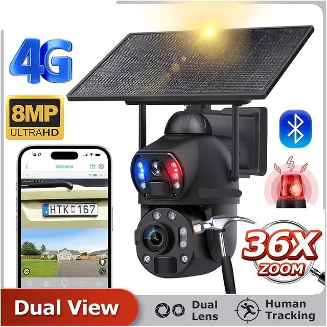 Alt view image 3 of 7 - 8MP 4K 36X Zoom 4G Solar Camera Dual Lens Auto Tracking CCTV