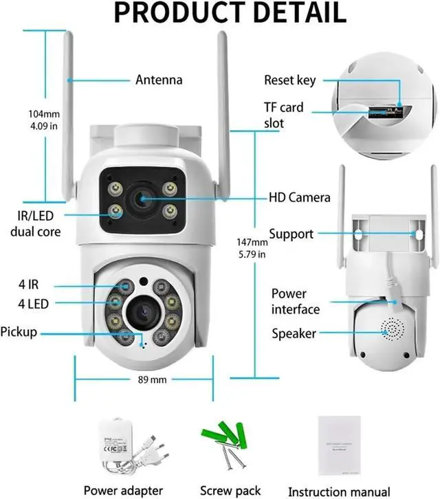 Alt view image 3 of 7 - 4MP Dual Lens WiFi PTZ Camera Auto Tracking Outdoor Waterproof CCTV