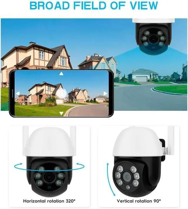 Alt view image 4 of 7 - Indoor/Outdoor Home Security Camera Night Vision Camera 2.4G&5GHz WiFi 2-Way Audio Wireless Home Security Camera Pan/Tilt -iCam365 App