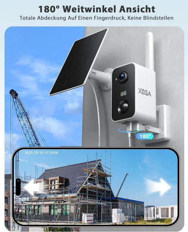 Alt view image 4 of 7 - Xega 4G Cellular Security Camera Wireless Outdoor: 10000mAh Battery, No WiFi Need, Pan 180°, Motion Detection, 2K Color Night Vision, 2-Way Audio, Siren Alarm, TF/Cloud IP66, Built-in SIM Card