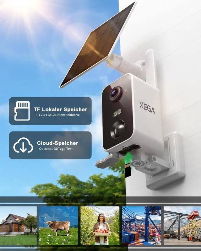 Alt view image 6 of 7 - Xega 4G Cellular Security Camera Wireless Outdoor: 10000mAh Battery, No WiFi Need, Pan 180°, Motion Detection, 2K Color Night Vision, 2-Way Audio, Siren Alarm, TF/Cloud IP66, Built-in SIM Card