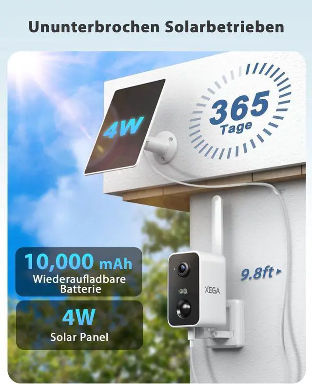 Alt view image 2 of 7 - Xega 4G Cellular Security Camera Wireless Outdoor: 10000mAh Battery, No WiFi Need, Pan 180°, Motion Detection, 2K Color Night Vision, 2-Way Audio, Siren Alarm, TF/Cloud IP66, Built-in SIM Card