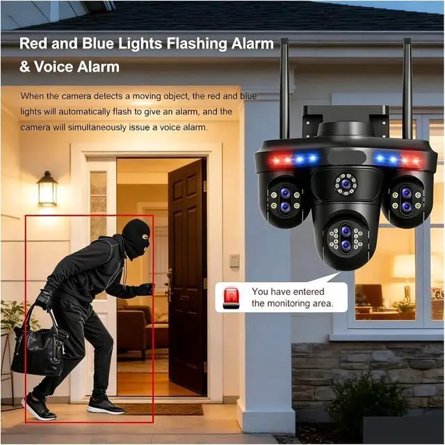 Alt view image 4 of 7 - 35MP 7 Lens 10X Zoom 3PTZ 360° WiFi Outdoor IP Camera