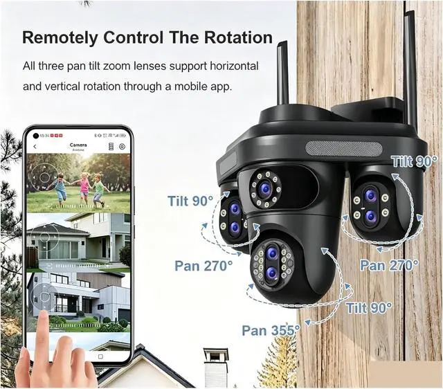 Alt view image 5 of 7 - 35MP 7 Lens 10X Zoom 3PTZ 360° WiFi Outdoor IP Camera