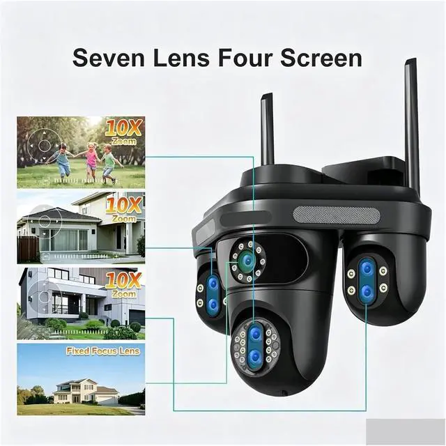 Alt view image 3 of 7 - 35MP 7 Lens 10X Zoom 3PTZ 360° WiFi Outdoor IP Camera