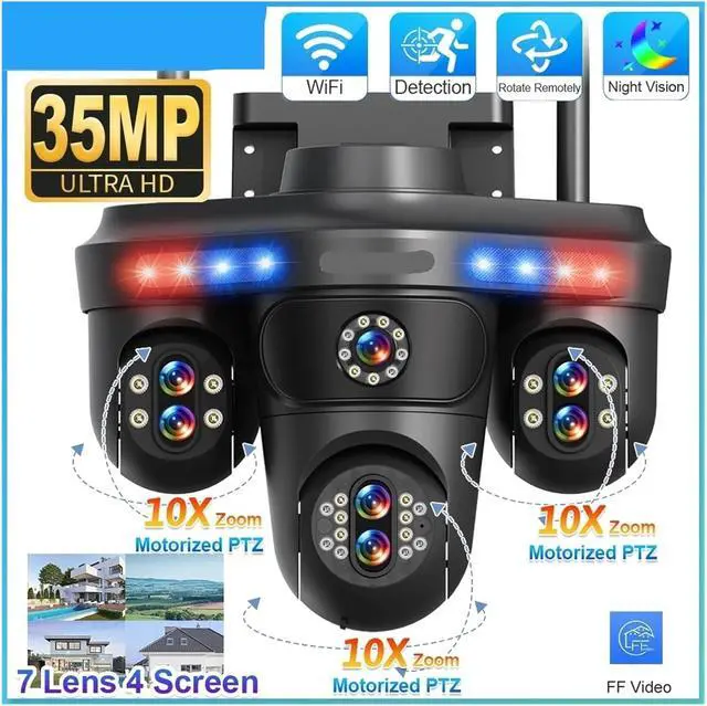 Alt view image 7 of 7 - 35MP 7 Lens 10X Zoom 3PTZ 360° WiFi Outdoor IP Camera